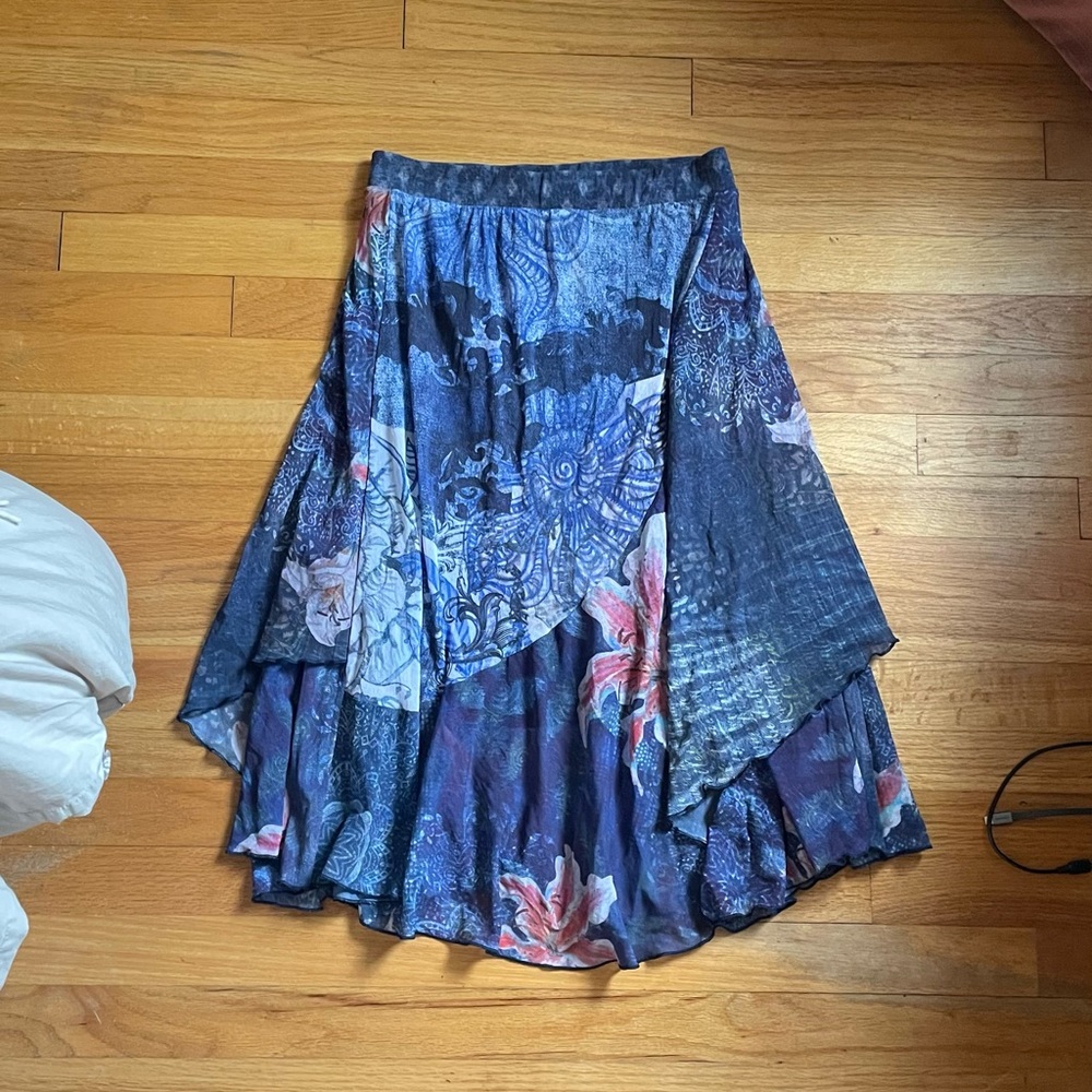 Desigual Blue Asymmetrical Tiered Midi Skirt